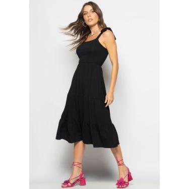 Imagem de Vestido Midi Babado Com Alça Amarração Malha Preto Salvatore, G