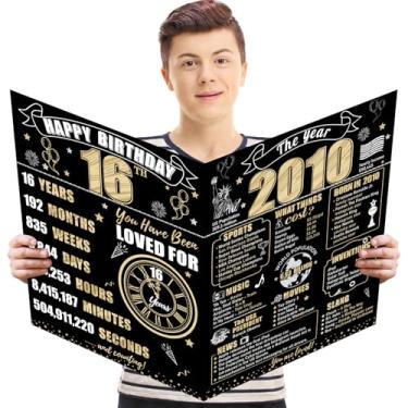 Imagem de Grande 16º aniversário Gift Card Com Envelope para Meninos Meninas, 2008 Black Gold Feliz 16º aniversário Giant Guest Signature Book Gift, Big Vintage Sixteen Greeting Card Decoração Party Supply