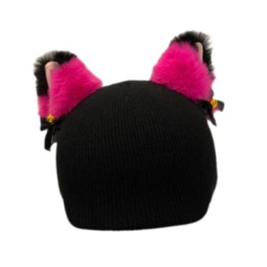 Imagem de simhoa Capa para capacete de esqui, acessórios para capacete, gorro de tricô decorativo, gorro de inverno para esquiar, Rosa Negra Orelha Vermelha