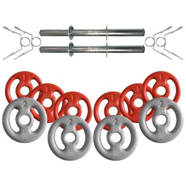 Imagem de Kit com Barras de Halteres e Anilhas Emborrachadas - 16 Peças-Unissex