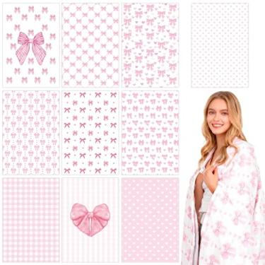 Imagem de Moukeren 10 peças de cobertor de laço rosa a granel festa do pijama suprimentos de festa para mulheres coquete 101,6 cm x 152,4 cm flanela macia e leve decoração de quarto para sofá, sofá, viagem