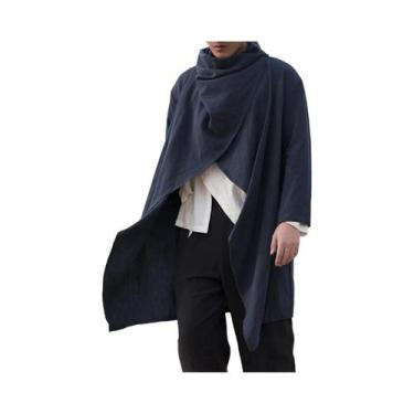 Imagem de Casaco Trench Retro Masculino, Corta-Vento Casual Em Algodão, Cor Sóli