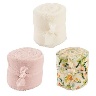 Imagem de Beadthoven 3 rolos de fitas de chiffon brancas 16,41 jardas fitas de franjas desgastadas 3,5 cm, bordas desgastadas, fita de seda de chiffon para embalagem de buquês, convites de casamento, artesanato