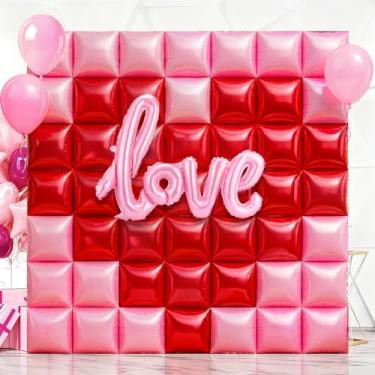 Imagem de Syhood 51 peças de balões quadrados de dupla face para o dia dos namorados, kit de arco de balão faça você mesmo para decoração de festa de despedida de solteira (vermelho, rosa)