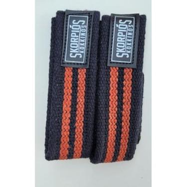Imagem de Par Straps 100% algodão para academia, cross fit e musculação. (PRETO COM TELHA,50 cm)