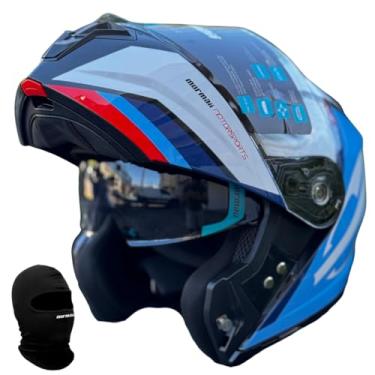 Imagem de Capacete Azul Brilhante Moto Articulado Intercomunicador Escamoteavel Robocop Mormaii Masculino Feminino Viseira Solar Interna Fume Fechado Aberto C/ Óculos Sol Route (58)