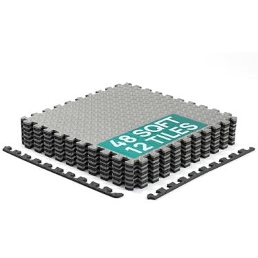 Imagem de Yes4All Tapetes interligados – Tapetes de espuma para chão/tapetes de ginástica com azulejos interligados de EVA (12 metros quadrados – preto e cinza – 12 azulejos), D. 12 metros quadrados (12 azulejos) – 6 pretos e 6 cinza