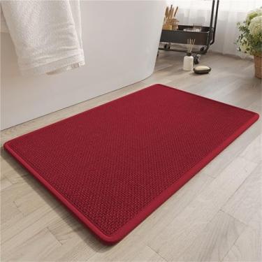 Imagem de Tapete de Banho Antiderrapante com Base de Borracha | Super Absorvente e Secagem Rápida para Banheiro | Ideal para Pisos e Área da Porta do Banheiro(Vermelho,50x80cm)