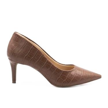 Imagem de Zatta Scarpin Feminino Salto Fino Bico Fino, Couro Tecnológico, Salto 7 cm, Solado Borracha, Casual (Croco Marrom, BR, Adulto, Numérico, 38)
