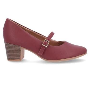 Imagem de Sapato Usaflex Couro Salto Bloco Tipo Boneca com Fivela-Feminino
