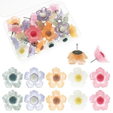 Imagem de yyangz 1 caixa de 30 peças de pinos criativos de flores 3D fofos de resina para placa de cortiça para publicidade fixação de papel foto decoração de parede uso de escritório