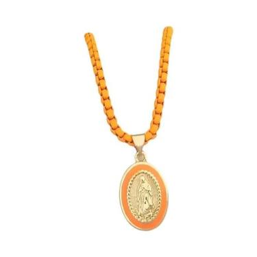 Imagem de Colar Choker Com Pingente Oval De Nossa Senhora Em Esmalte, Corrente C