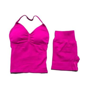 Imagem de Conjunto De Yoga Feminino De 2 Peças Sem Costura Com Almofadas Removív