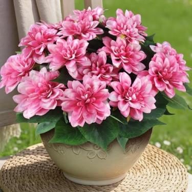 Imagem de VIERENA 16 pacotes de flores artificiais de dália para decoração de primavera e verão, flores de seda que não desbotam, arranjo de plantas para casa, jardim, varanda, fazenda (rosa)