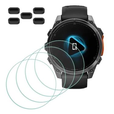 Imagem de MTHGH Protetor de tela para smartwatch Garmin fenix 8-47 mm vidro temperado [4 peças] + plugues antipoeira 5 peças, capa protetora de dureza 9H, película ultrafina antiarranhões e sem bolhas