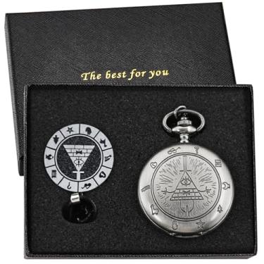 Imagem de Relógio de bolso de quartzo branco e cinza, conjunto de farol, relógio de bolso masculino com mostrador bizarro com caixa