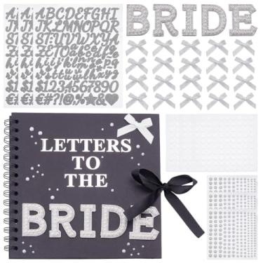 Imagem de ORIGACH 20 x 20 cm Letras para a Noiva Álbum de Fotos de Casamento Scrapbook DIY Livro de Memórias com Adesivos de Pérola, Letras de Strass, Laços, Pontos para Casamento e Aniversário de Família