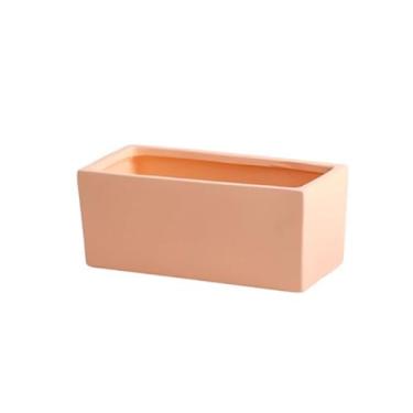 Imagem de KHUTRW3D Vaso de cerâmica retangular com bandeja, escandinavo, simples, suculenta, verde, escritório, perfurado, pequeno, vaso interno e externo (laranja, pequeno)