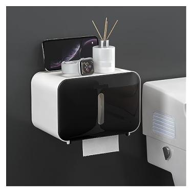 Imagem de Caixa moderna com suporte de papel higiênico sem perfuração, caixa de armazenamento de lenços montada na parede com prateleira e gaveta para banheiro, quarto, mesa de cozinha (preto)