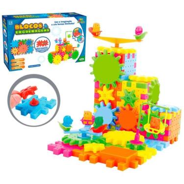 Imagem de Kit De Montar Com Blocos E Engrenagens 81 Peças Divertido Crie Carros 