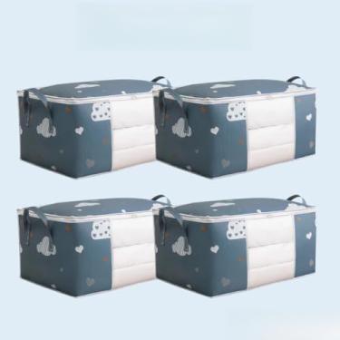 Imagem de Caixa Saco Organizador 75L Dobrável em TNT para Roupas, Edredom e Closet – Kit 4 ou 6 Unidades(4 Unidades [75L] - Azul)