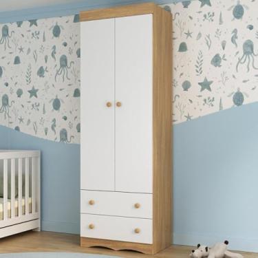 Imagem de Guarda-roupa Infantil 62cm 2 Portas e 2 Gavetas Realeza Multimóveis Mp4451 Madeirado/branco