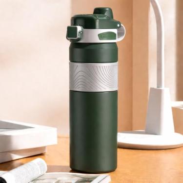 Imagem de Garrafa Térmica de Aço Inox 800ml Boca Larga Alta Capacidade Mantém Bebidas Quentes e Frias Ideal para Academia Escritório e Viagens (VERDE)