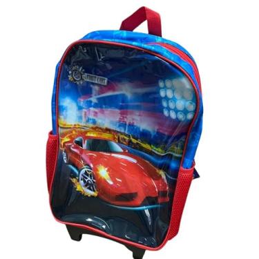 Imagem de Mochila De Rodinhas Infantil Carros Escolar Menino Racing Esportiva Alça Retrátil Espaçosa Livro Estojo Sortida Viagem