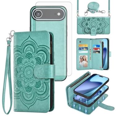 Imagem de Asuwish Capa de telefone para iPhone 17 Air 6,6 polegadas carteira com zíper destacável capa celular com protetor de tela de vidro temperado alça transversal flor flip porta-cartão i Phone17 i17 17Air