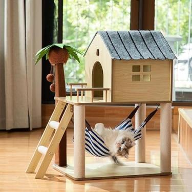 Imagem de xxhepzw Árvore de gato grande de luxo com rede e postes de arranhar sisal de condomínio, torre de gatos de vários níveis, para casa de brincar e móveis de poleiro