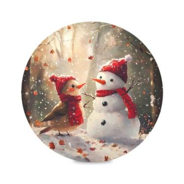 Imagem de STAYTOP Jogo americano redondo de boneco de neve de Natal, 6 peças, tapetes de mesa antiderrapantes fáceis de limpar para decoração de mesa de festa e churrasco