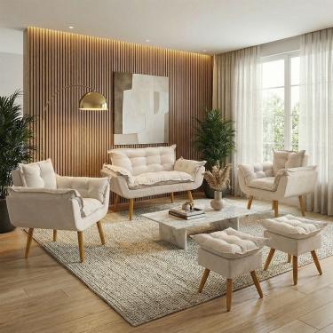 Imagem de Kit Namoradeira 2 Poltronas e 2 Puffs Confortável Para Sala Recepção Manicure Consultório Alice Suede