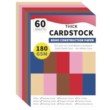 Imagem de gisgfim 60 folhas de cartolina boho, 21 x 27 cm, papel de construção de núcleo tingido sólido, 5 cores sortidas, papel para scrapbook, 29,5 kg/180 g/m² para convites de impressão em relevo, artesanato