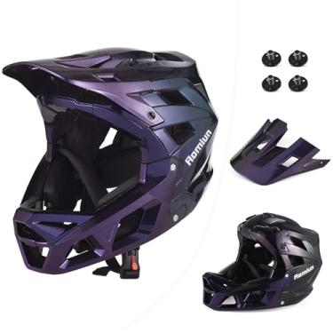 Imagem de Aomiun Capacete de bicicleta adulto, capacete completo para mountain bike, capacetes de ciclismo leves ajustáveis com viseira removível e protetor de queixo, capacetes confortáveis para homens e