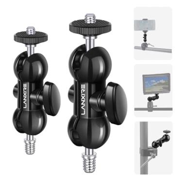 Imagem de Lanxire Mini braço mágico com cabeça esférica dupla e parafuso de 6 mm - pacote com 2 - para gaiola de câmera, braçadeira de câmera, câmeras, câmeras de ação, smartphone, câmeras de segurança, luz de