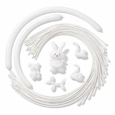 Imagem de 100 balões brancos 260 longos – balões torcidos de látex magros espessos para modelagem de animais, guirlanda de arco de balão, decorações de aniversário, casamento, festa de Natal