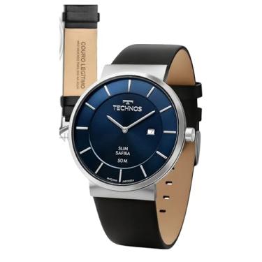 Imagem de Relógio Masculino Analógico Quartz Esportivo Casual Caixa Em Inoxidável Com Pulseira em Couro Slim Vidro Safira Mostrador Azul A Prova D'água 50 Metros Original