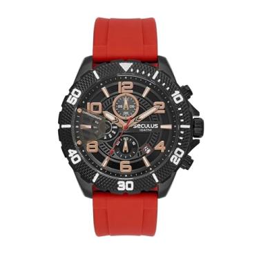 Imagem de Relógio Seculus Masculino Analógico Quartz Esportivo Casual Caixa Em Aço Inoxidável E Pulseira Vermelha De Silicone A Prova D'água Em 100 Metros Original