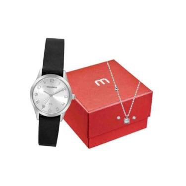 Imagem de Kit Relógio + Semijoia Mondaine Preto Feminino 32793L0MKNH2K4