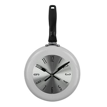 Imagem de Relógio de parede design de frigideira de metal relógios de 20 cm relógio de arte de decoração de cozinha (cor: azul tamanho: tamanho único) (tamanho único branco)