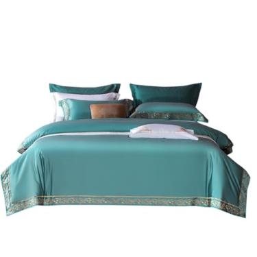 Imagem de THJKUPO Jogo de cama chinês 120 fios de algodão longo bordado com 4 peças (220 x 240 cm)