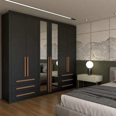 Imagem de Guarda-Roupa Casal Nobile Plus 6 Portas 6 Gavetas com Espelho Preto - Panorama Móveis