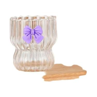 Imagem de Caneca De Vidro Transparente Kawaii Com Laço Para Água, Café, Leite, S