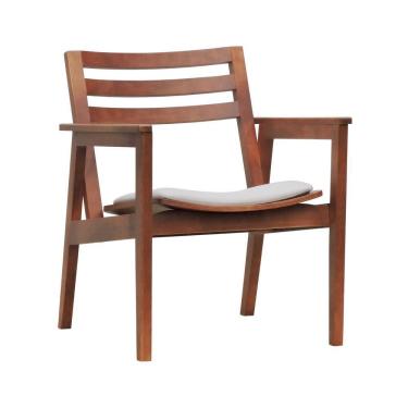 Imagem de Poltrona Cairo Madeira Maciça Encosto Ripado Assento Anatômico - Amêndoa Estofado Linho Bege