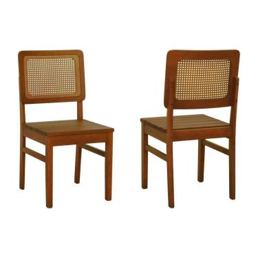 Imagem de Kit 2 Cadeiras Madeira Maciça Lyon Encosto Telinha Amêndoa - Amêndoa Assento Ripado Amêndoa