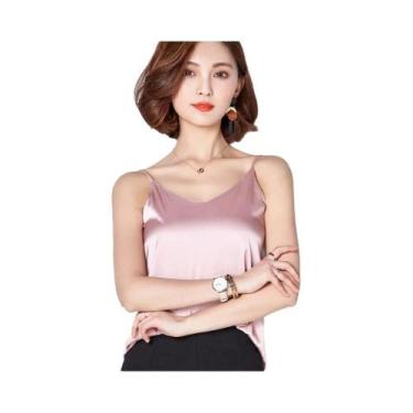 Imagem de Camisetas De Verão Femininas Em Seda Satinada Sem Mangas Com Alças Fin