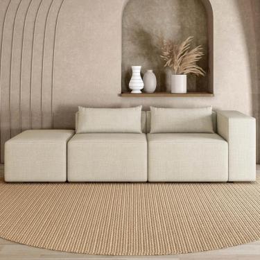 Imagem de Sofá 4 Lugares 323cm com Puff Esquerdo Fay Linho Off White Z55   - Mpozenato