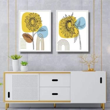 Imagem de Kit 2 Quadros Gravuras Girassóis Boho 33X24Cm