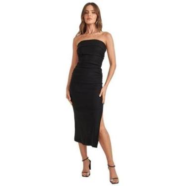 Imagem de Vestido Colcci Midi Sem Alças Com Franzido Lateral Preto Feminino-Feminino