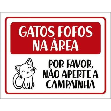 Imagem de Placa Acm Gatos Fofos Não Aperte Campainha 18X23 - Sinalizo
